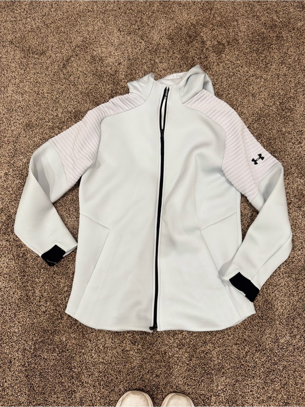 Under Armour White Full-Zip Hooded Jacket with Black Accents